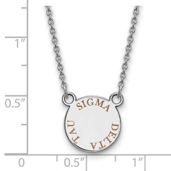 Sterling Silver Sigma Delta Tau Small Lt Brown Enamel Necklace - Picture 2 of 4